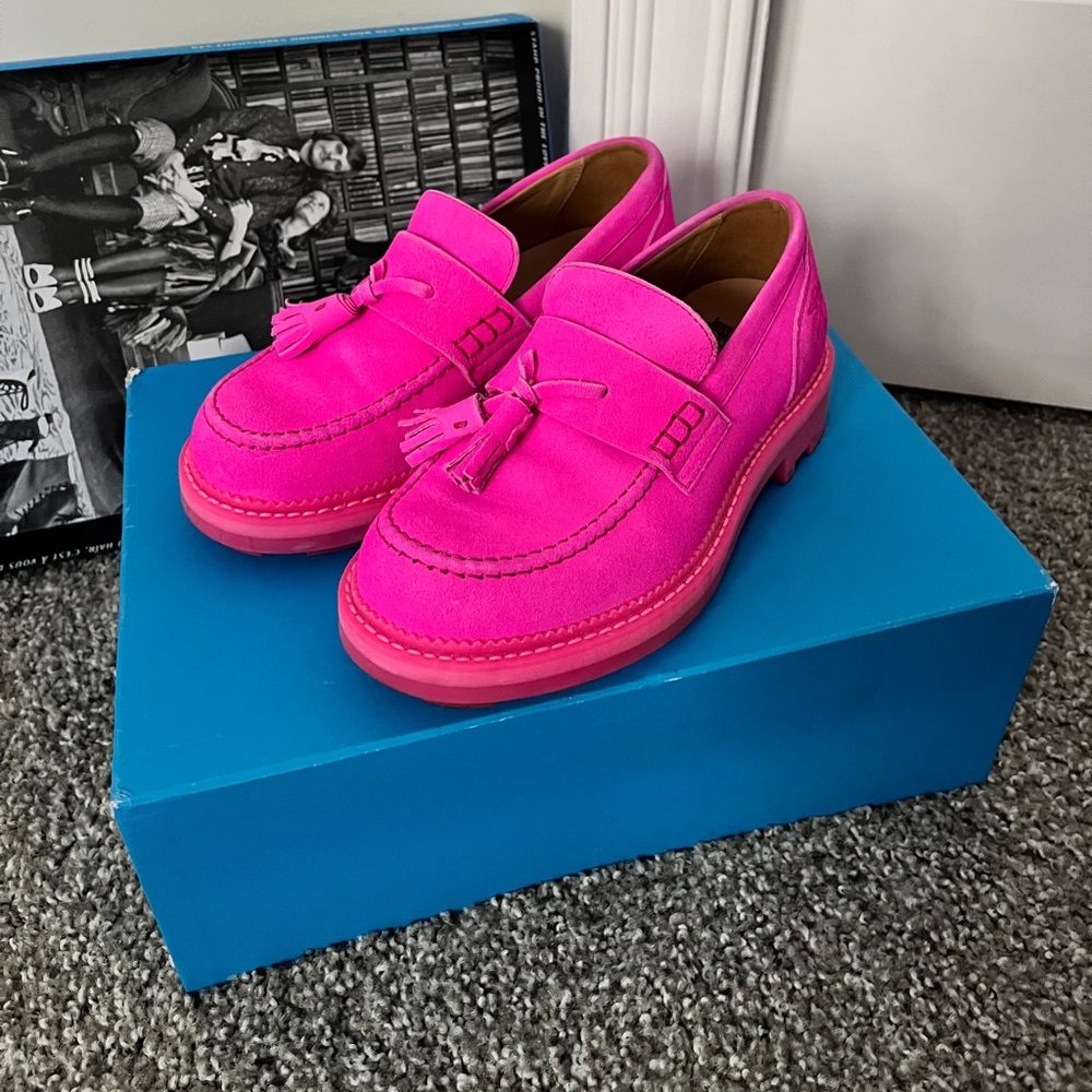 Vibrant Pink Loafers with Tassels